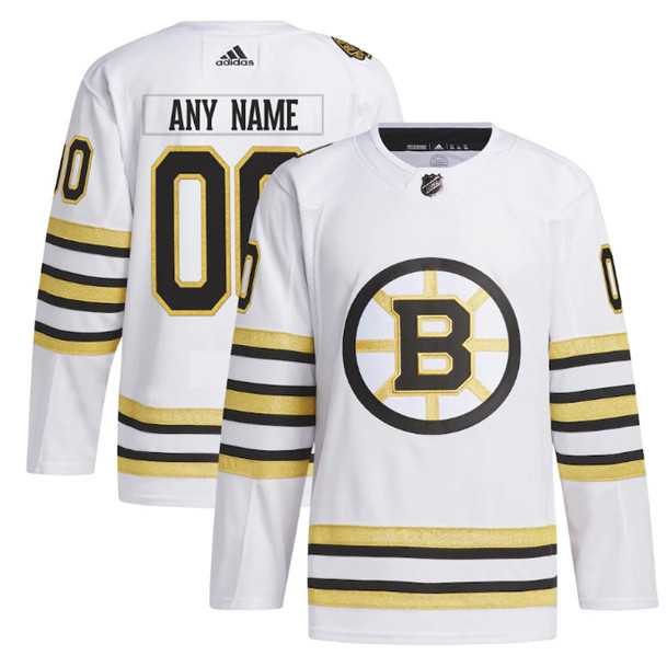 Men's Boston Bruins Custom White 100th Anniversary Stitched Jersey-0